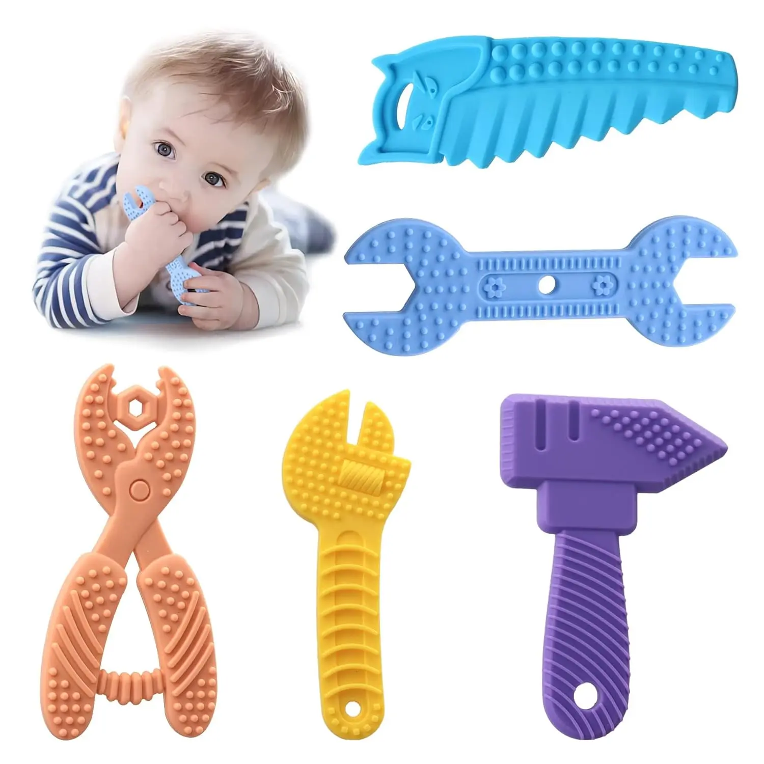5PCS Baby Teething Toys, Silicone Sensory Chew Teether for Newborn Infant 0-6 9 12 18 Month ，Kids Travel Toys, BPA Free