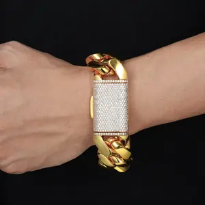 2025 NEW Trendy Hip Hop Heavy Industry 25MM width real golden copper large Cuban chain inlaid with zircon buckle hip hop bracelet for men and women gifts