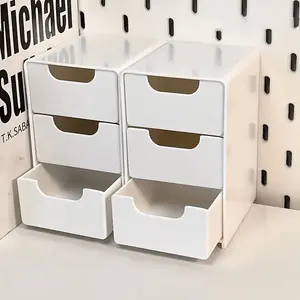 2-piece 3-layer stackable storage box (white with handle) - a Tidy office and home storage tool that solves the problems of cluttered items, wasted space, and inconvenient handling