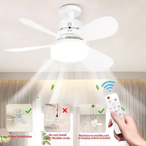 Remote Control Socket Fan Light, Adjustable Speed, Dimmable Brightness, Timer Setting, E27 Base, Modern Design, Indoor Bedroom Kitchen Balcony Garage, Ceiling Fan Lights