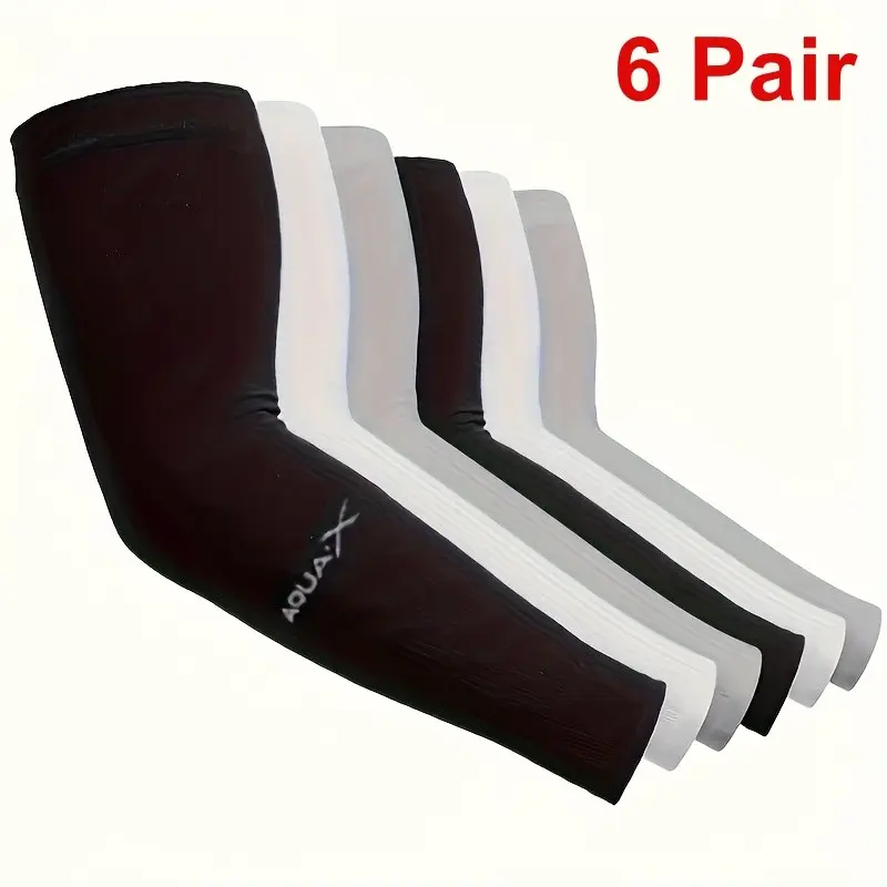 6 Pair Arm Sun Sleeves, Sports Arm Sleeves, Compression Fit UV Protection, Cooling Sunblock for Men Women, Summer Baseball Football Outdoor Activities, Covers Tattoos, Protective Arm Sleeves
