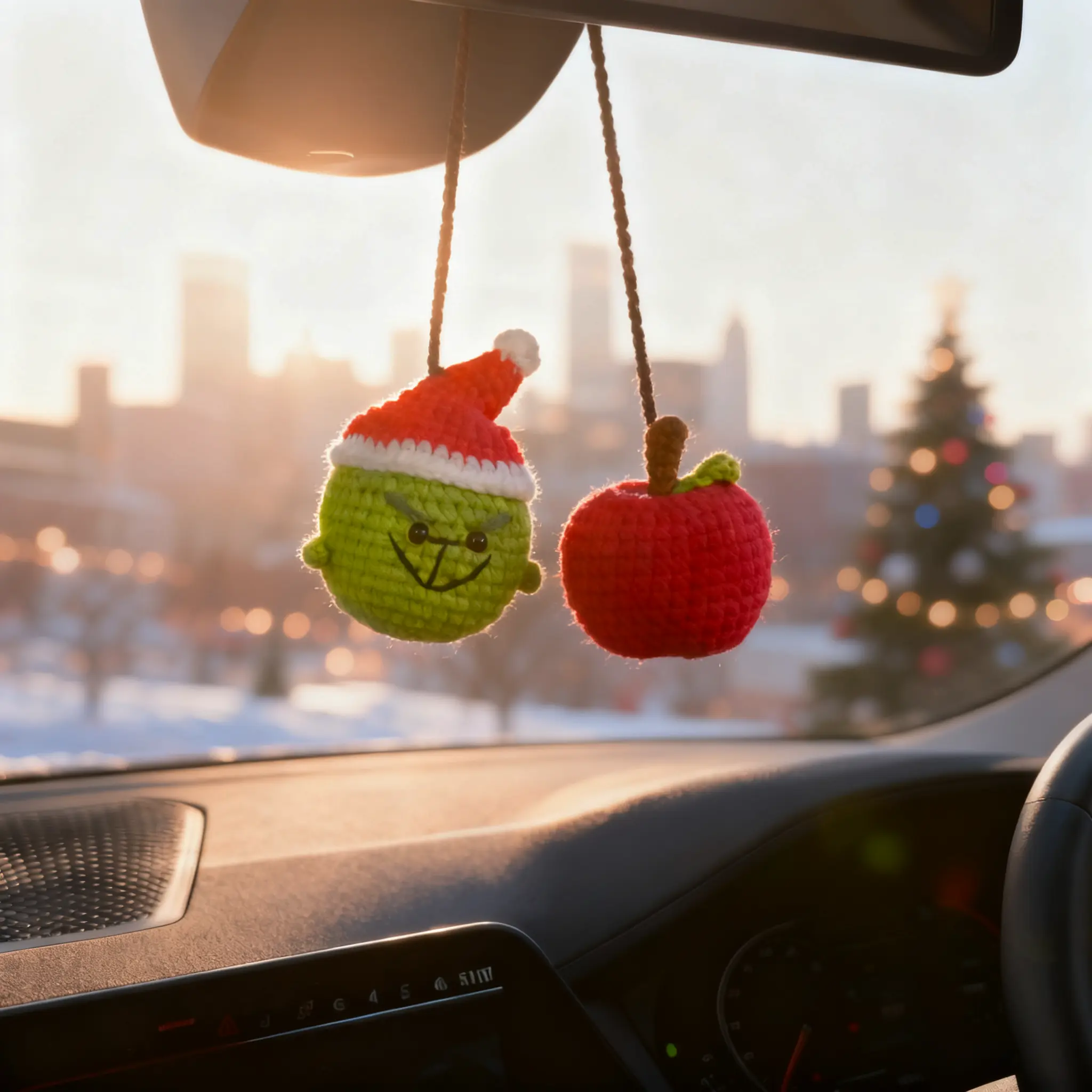 Crochet Christmas Characters Car Hanging Ornament Handmade Amigurumi Decor | Winter Holiday Car Charm, Car Interior Ornaments, Car Decor