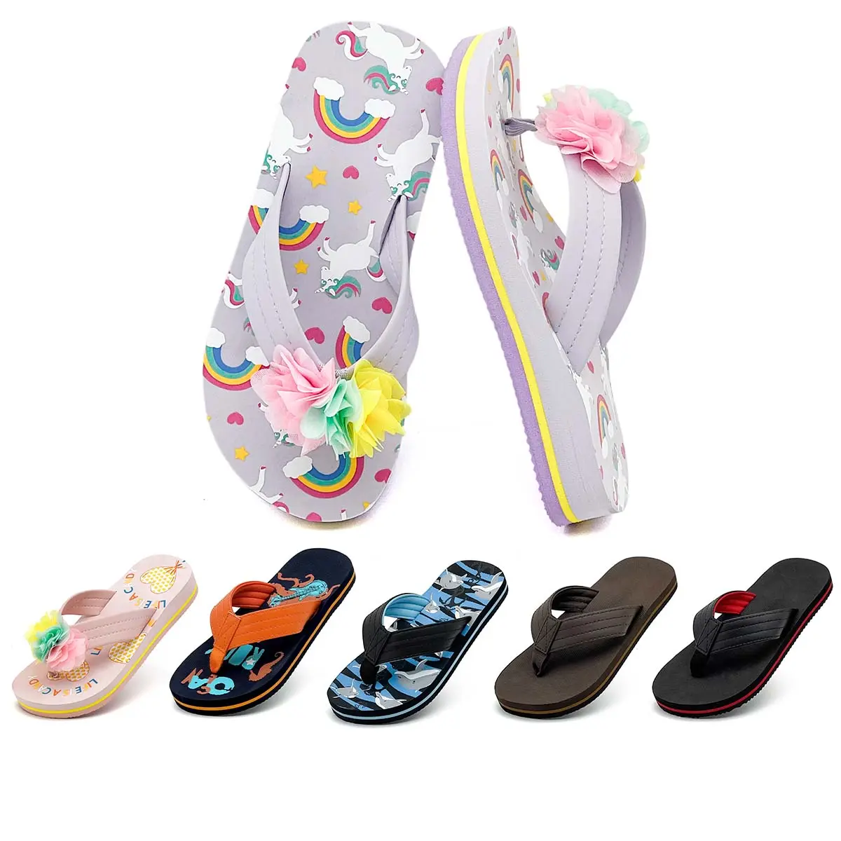Comfy Kids Beach Flip Flops Multi Color Arch Support Cushion Sandals for Girls Boys