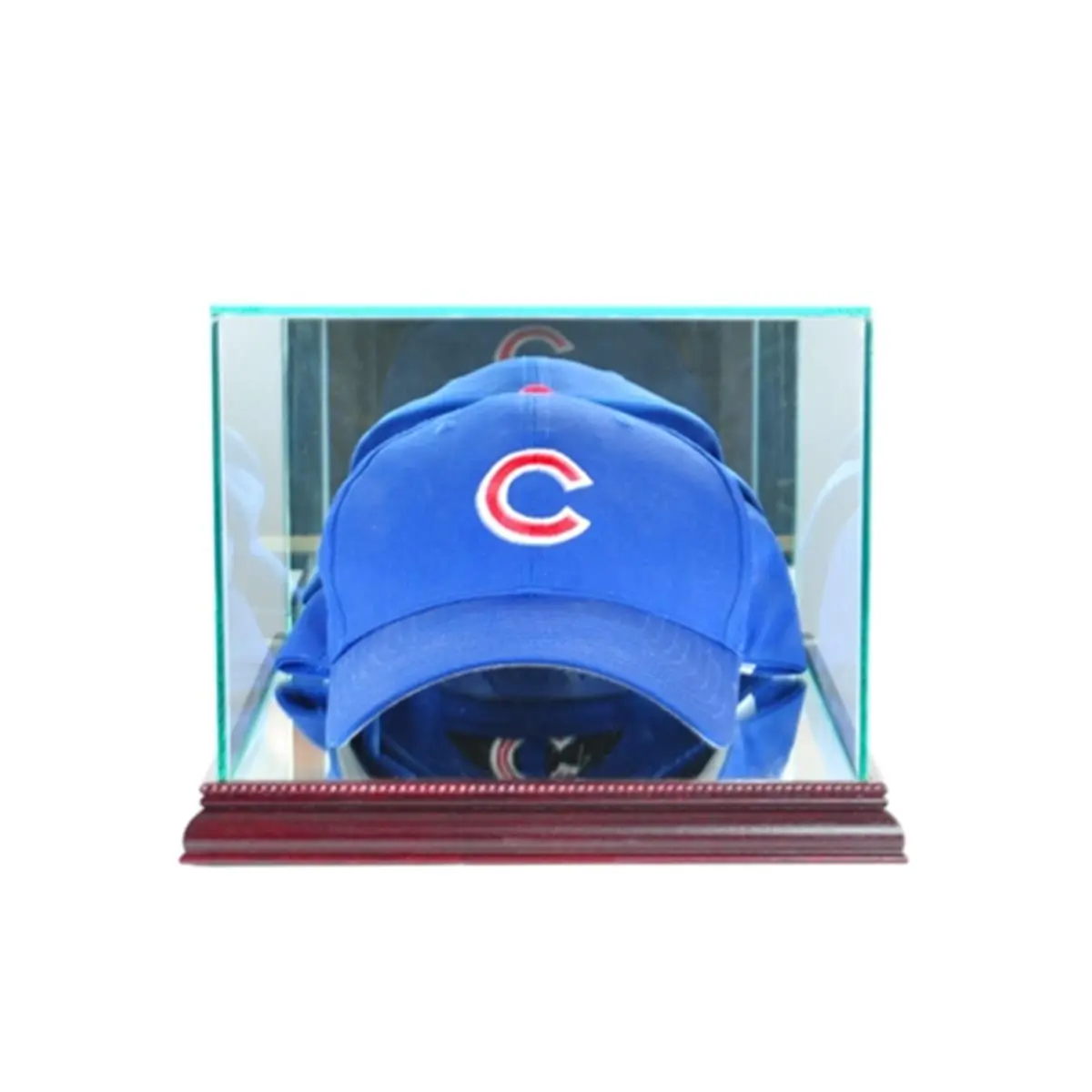 212 MAIN Real Wood Molding Wooden Cap Display Case with Glass Cover - Cherry Finish, UV Protection, Hat Storage, Mirror Back, Non Acidic Adhesive, Perfect Protect and Display for Hats & Sports Collectibles