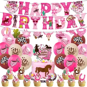 31 pcs Western Cowgirl Theme Birthday Party Decoration Set, Includes Banner, Garlands, Cake Toppers, Balloons, Perfect for Women's Parties