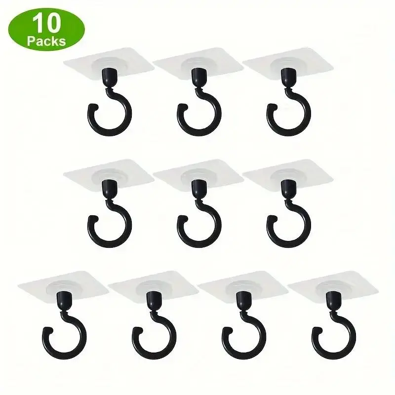 Rotatable Ceiling Hooks with Glue, Multifunctional Hanging Solutions for Lights, Plant Lanterns, Wind Chimes, Easy Installation, Glue Mounted Hooks, Set, Self Adhesive Hooks, Plastic Hooks
