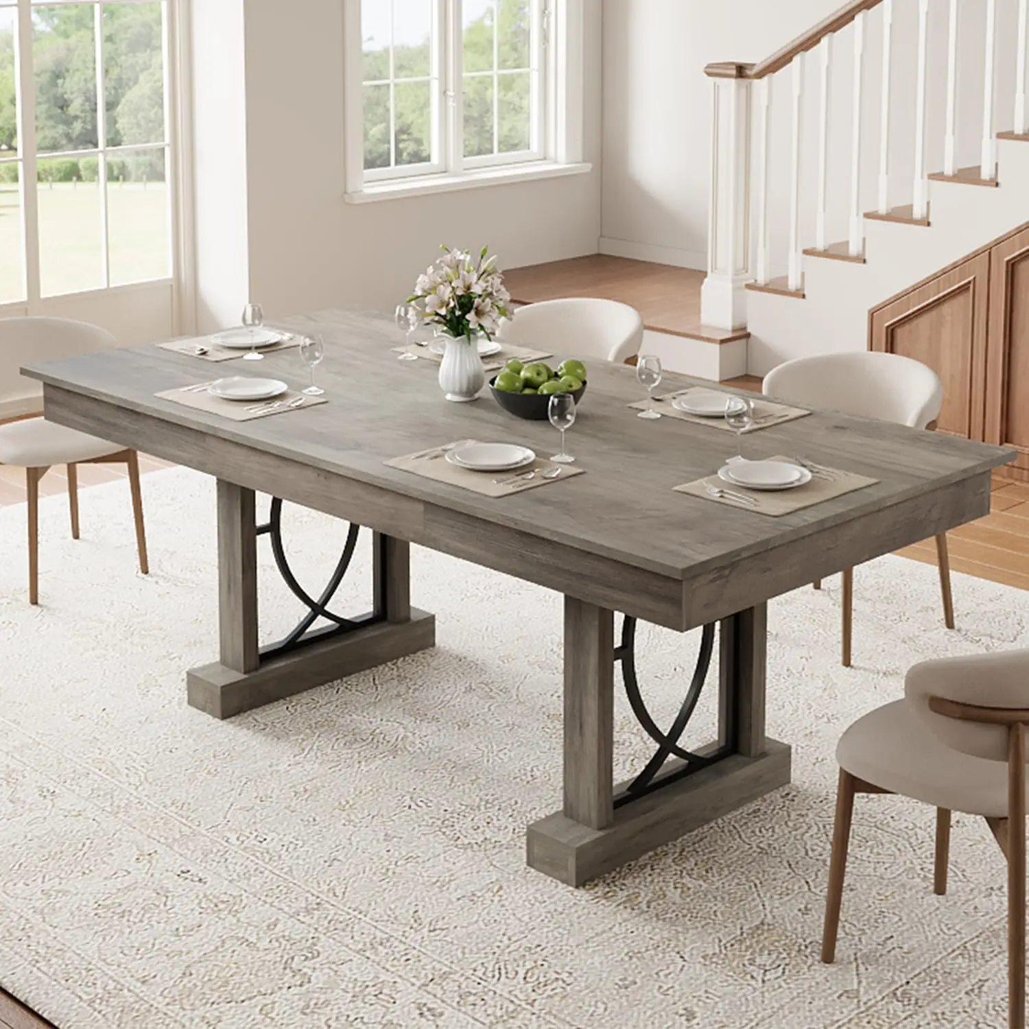 【 only Table 】71-Inch Rectangular Dining Table with Two Drawers, Wooden Kitchen Table w/Large Tabletop & Sturdy Frame, Large Dining Table for 6-8 with Double Pedestal, for Dining Room, Office