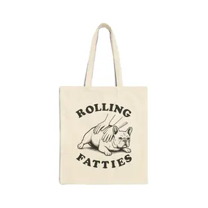 Rolling Fatties French Bulldog Tote Bag | Canvas Dog Illustration