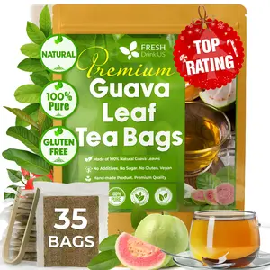 【FreshDrinkUS】 Premium Guava Leaf Tea Bags, 35 count, 100% Natural and Pure from Guava Leaves. Guava Tea, Loose Leaf Guava Herbal Tea. Guava Leaves Tea. No Sugar/Caffeine/Gluten, Vegan, Natural Beverage