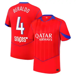 Red Color PSG Beraldo 3rd Soccer Jersey, PSG Beraldo Red 3rd Color Short Sleeve Soccer Jersey