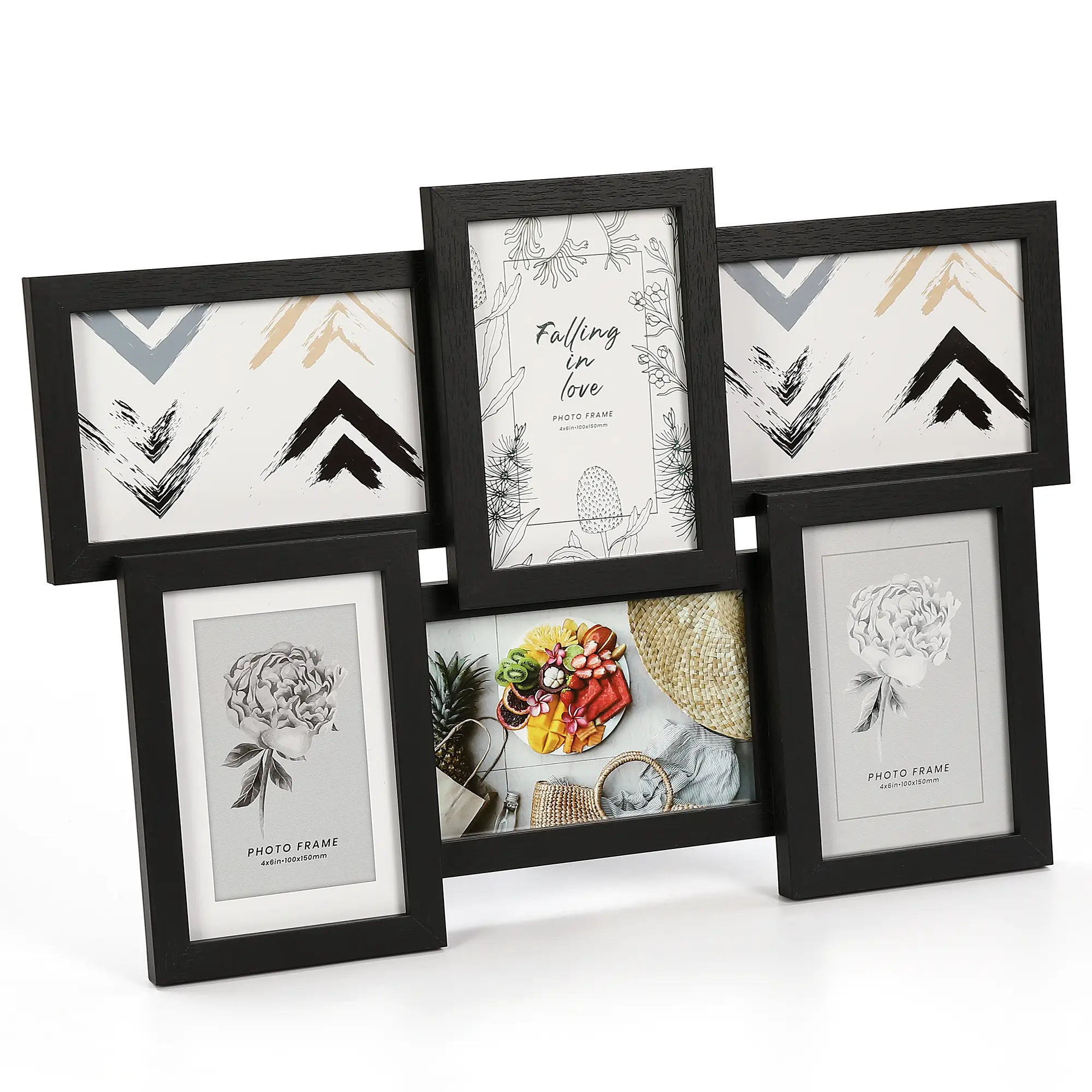 Modern Collage Wall Decor Set of 6 Multi Photo Frames, 4x6 with Glass Front – Ideal for Family and Wedding Photo Displays