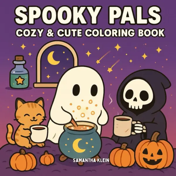 Spooky Pals English Coloring Book - 40 Pages of Whimsical Illustrations, Cute and Peculiar Characters, Ghostly Art, Moonlit Fantasy Scenes, Stress Reliever Activity for Adults & Kids, Relaxation
