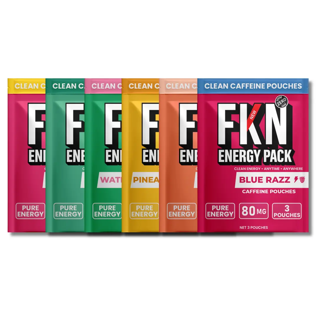FKN Caffeine Energy Pouches – Variety Pack (6) ️80MG Per Pouch | No Sugar, No Crash | Blue Raspberry, Peach, Strawberry Lemonade + More
