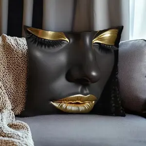 Modern Nordic Style Pillow Cover, 18x18 Inch Polyester Material, All Seasons, Makeup and Eyelash Design, Suitable for Sofa Bedroom Office Decor, Eyelash Print