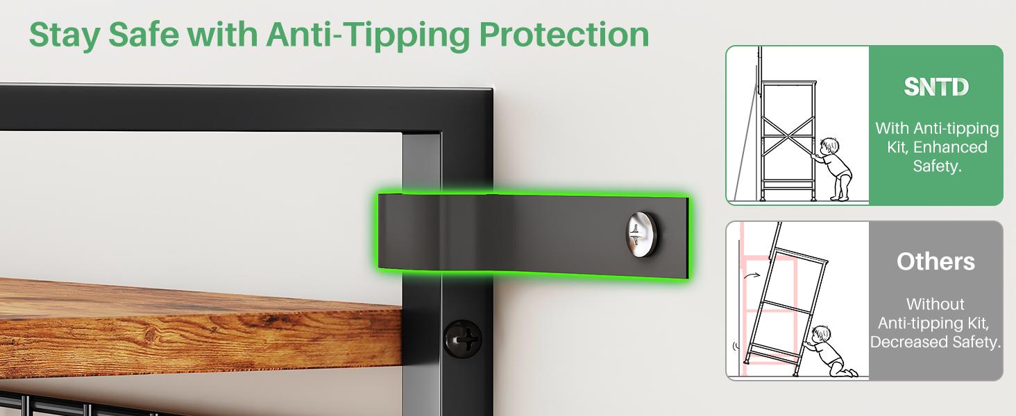 SNTD Bakers Rack with Power Outlet, Kitchen Shelves Microwave Stand with Wire Grid and 10 Hooks, 4 Tiers Coffee Stand