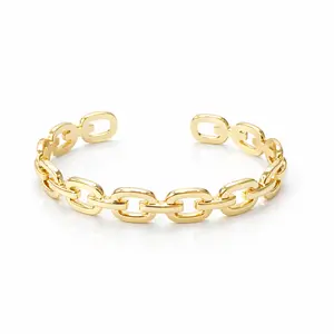 DIDIRAY 14K Gold Plated Chunky Link Open  Bangle -Adjustable, Waterproof & Hypoallergenic.