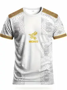 Men's Mexican Jersey, Comfortable Breathable Top, Casual Fitted Short Sleeve