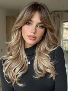Dark Root Ash Blonde Long Wavy Wig Heat Resistant Wigs Synthetic Curly Wavy | Heat Resistant Synthetic Hair for Daily Wear