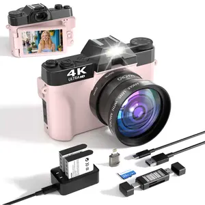 4k digital camera,vlogging camera, with 180°Flip Screen cameras for pictures,16x Digital Zoom，mic for camera vlog,32G TF Card video camera ,Perfect Birthday & Holiday Gift Choice(Black/Pink)