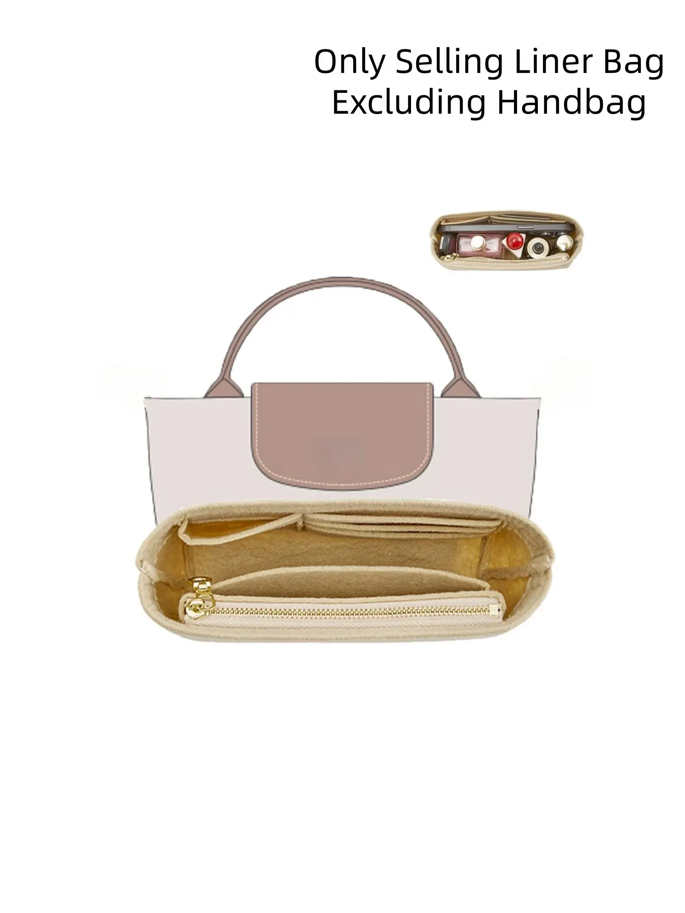Liner Bag for Mini Handbags, Removable Liner Bag, Mini Handbag Storage Bag, Bag Organizers, Suitable for Small Tote Bags, Purse Organizer, Felt Organizer Inset, Purse Organizer Insert for Le Pliage Mini/XS and Neverfull BB, Purse Organization