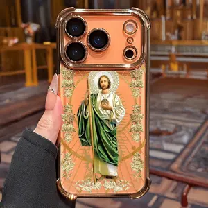 St. Jude Pattern Phone Case , Electroplated Cover with Airbag Shockproof Soft TPU Cover for iPhone X 11 12 13 14 15 16 17 Pro Max Plus Air San Judas