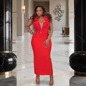 MARCELLE  a long sleeveless red bodycon dress