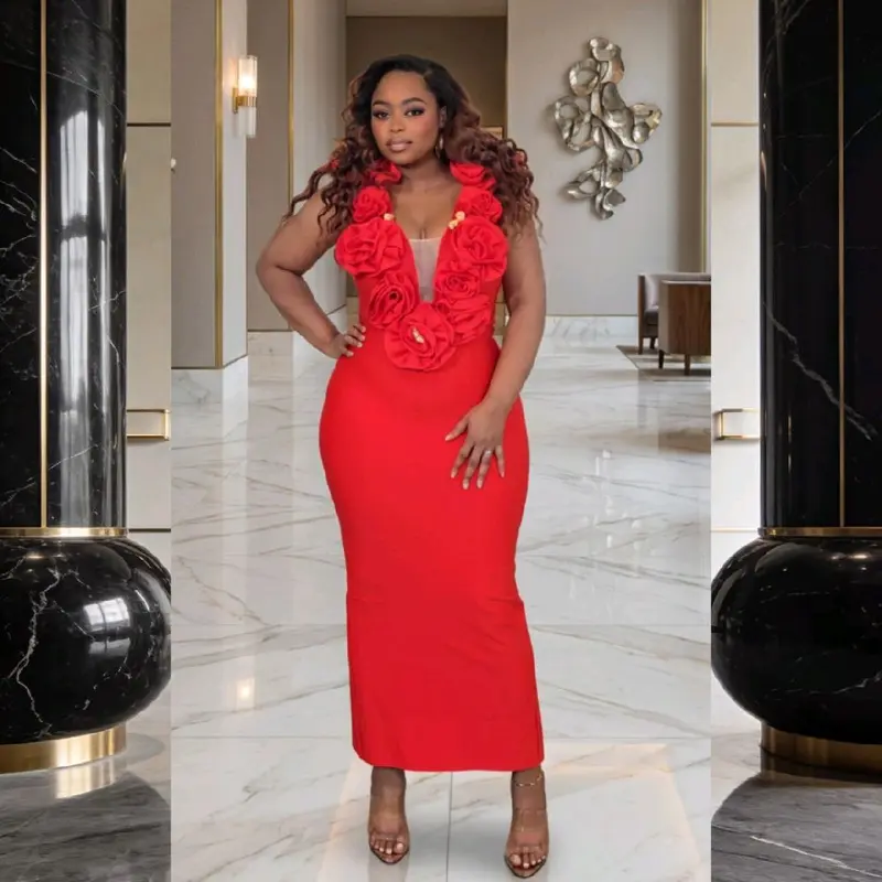 white christmas dresses Shop Women's Embellished Red Bodycon Maxi Dress with Criss-Cross Open Back  & Tie Detail| Showoffff main image 0