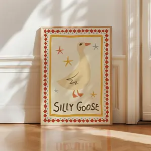 Silly Goose POSTER UNFRAMED , Trendy Wall Art, Apartment Decor, Retro Wall Art, Quirky Wall, Nursery Art, Cottage Core Decor