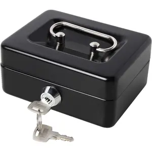 Small  Box with  Tray and Lock,  Metal  Box for , Lockbox XXsmall, Black