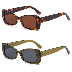 2PCS Rectangle Sunglasses for Women and Men Retro Driving Glasses Vintage Fashion Narrow Square Frame UV400 Protection in Tortoise and Olive