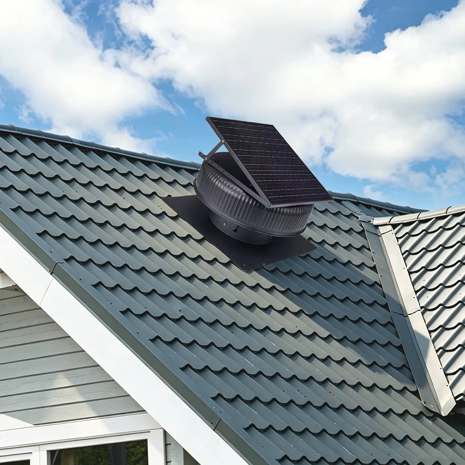 12-Inch Solar Roof Vent Fan with Remote, 42W Dual Power, Auto Start Above 25°C, 1200 CFM, Aluminum Alloy, Black