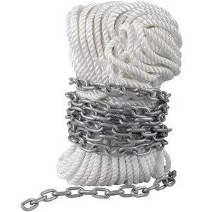 Anchor Rode and Chain, 15'x 5/16 Boat Anchor Chain, 1/2x 200' Nylon Rope, 2.2T Chain Tension Galvanized Steel Chain, Windlass-Grade Three Twist Nylon, Anchor Chain for Boats, Ships