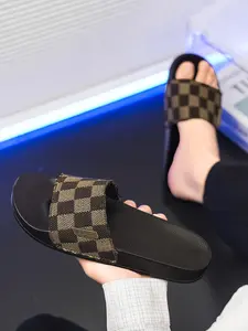 Men's Vintage Plaid Design Sandals, Breathable Toe-Exposed Shoes, Anti-Slip Sole, Random Patchwork, Comfortable Casual Summer Footwear, Stylish Footwear