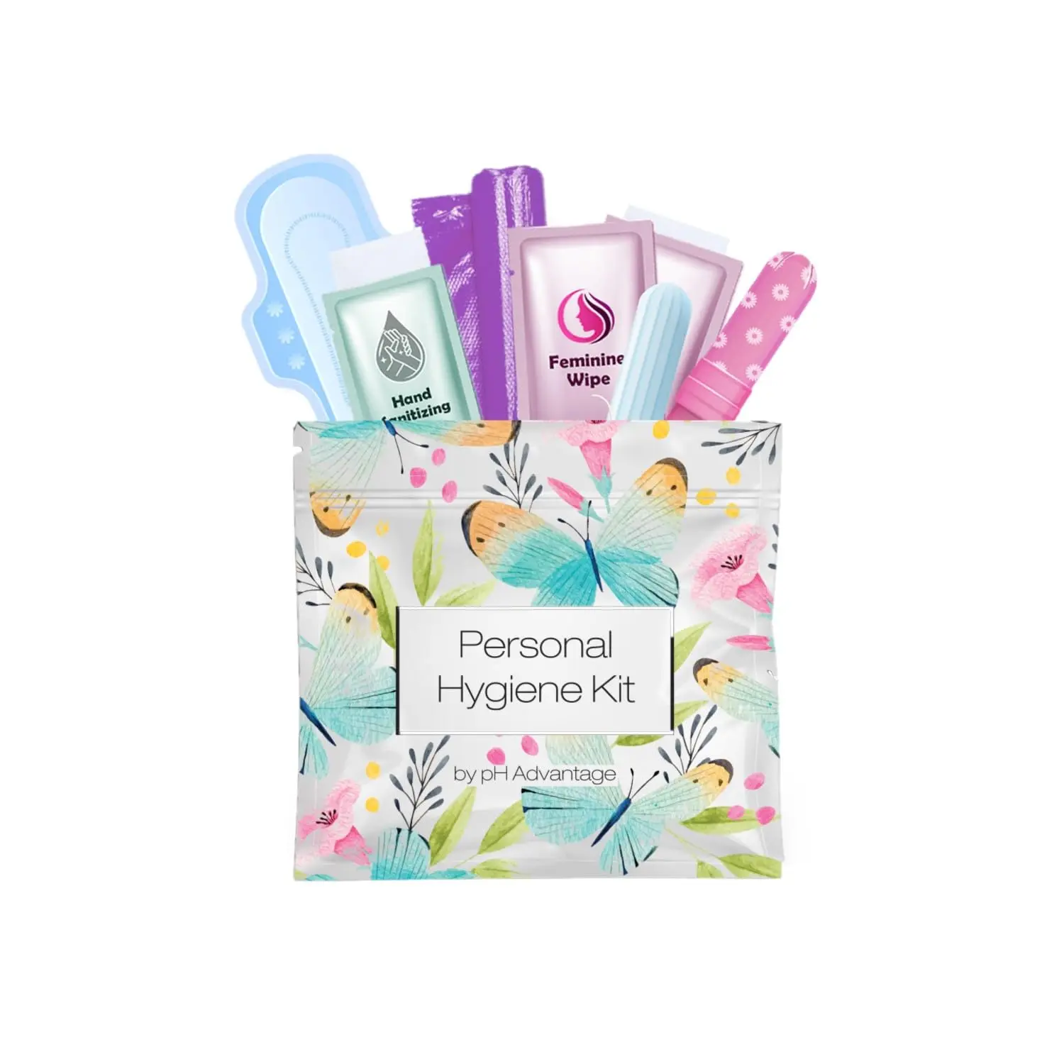 Menstrual Kit All-in-One Single Period Kit Pack for Travelling, Tweens & Teenagers (Butterflies) Comfort Gentle Lightweight