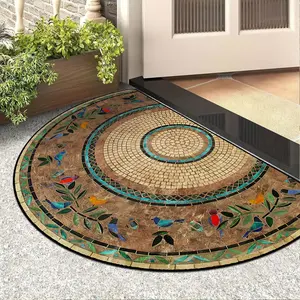 Half Round Entrance Door Mat, Mosaic Colorful Brick Rug, Plant Floral Pattern Welcome Carpet, Retro European Garden Style, Indoor Outdoor Home Decor, Boho Floral Rug
