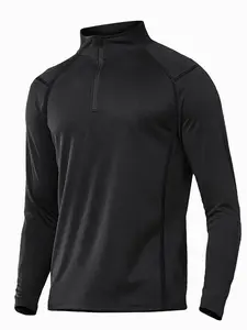 Men's Long Sleeve Quarter Zip Fleece Lined Running Shirt, Moisture-Wicking Quick-Dry Pullover, Slim-Fit Sportswear for Outdoor Workout, Athletic Sports Clothing