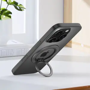 Super Strong Magnetic Phone Ring Grip for MagSafe 360° Rotating Kickstand Dual Hinge Design Finger Holder Cell Phone Mount Universal Accessory for Most Smartphones Titanium Gray Silver