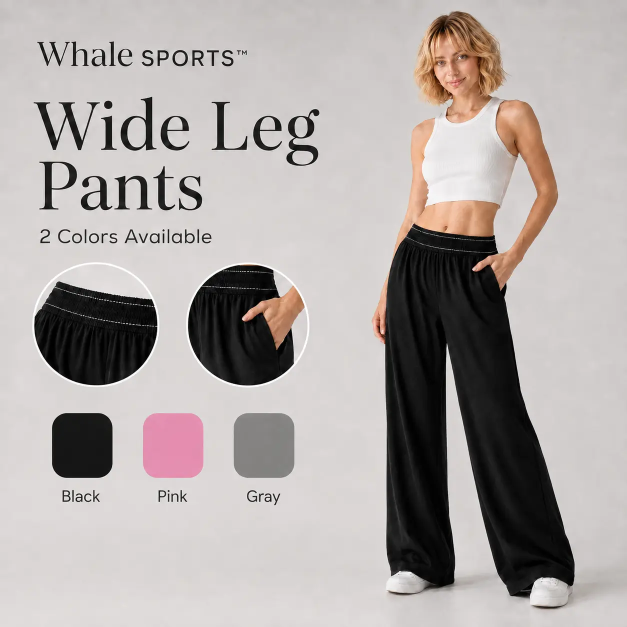 A 1 0Women's Plain Pants, Lightweight Straight Leg Trousers with an Elastic High Waist and Pockets, All Seasons Casual Wear, Cold Wash Casual Fit Comfy Black