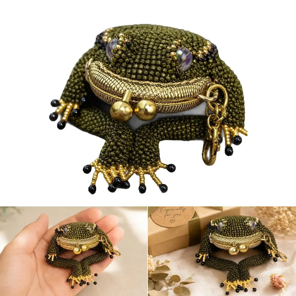 Vintage Hand Beaded Frog Mini Purse Creative Animal Shaped Coin Storage Bag Port