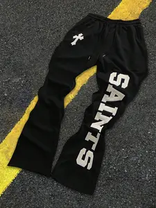 SAINTS Cross Graphic Print Flared Athletic Sweatpants | Gothic Streetwear Casual Drawstring Track Pants