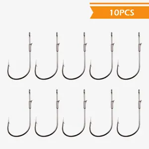 10 Pcs Flipping Hooks Neko Rig Bass Fishing Drop Shot Hook Straight Shank Worm Hook Punching Pitching Bait Hook Barbed Keeper Fishing Wacky Hooks Freshwater fish  hook Stainless Steel