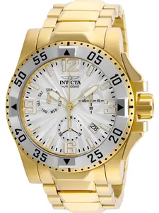 Invicta Excursion Mens Watch 49.5mm Gold Tone White Dial Silver Bezel Swiss Ronda Movement Chronograph 200m Diver Rare Discontinued