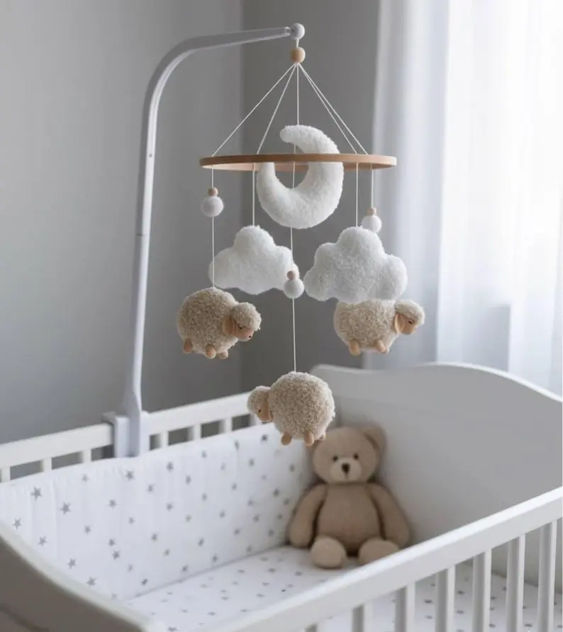 Sheep Baby Mobile, Hanging Clouds Nursery Decor
