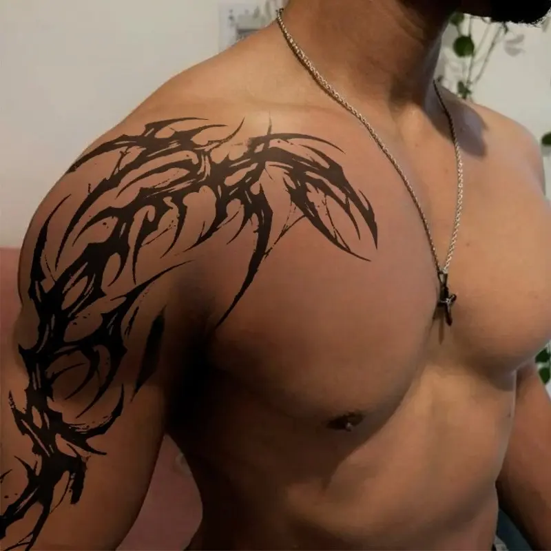 1pcs Dark Thorn Herbal Juice Tattoo Sticker Sexy Spicy Girl Half Shoulder Sticker Tattoos Temporary Tattoo Waterproof Durable Fake Tattoo for Men and Women Party Gift Y2K Aesthetic Tattoo Merch Tattoo For Beginners Temporary Tattoos Stickers