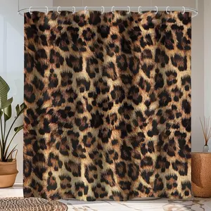 Leopard Print Shower Curtain Wild Safari Skin Pattern Powerful Cheetah Cat Panthera Black Brown Fur Wildlife Waterproof Bathroom Home Decor with Hooks