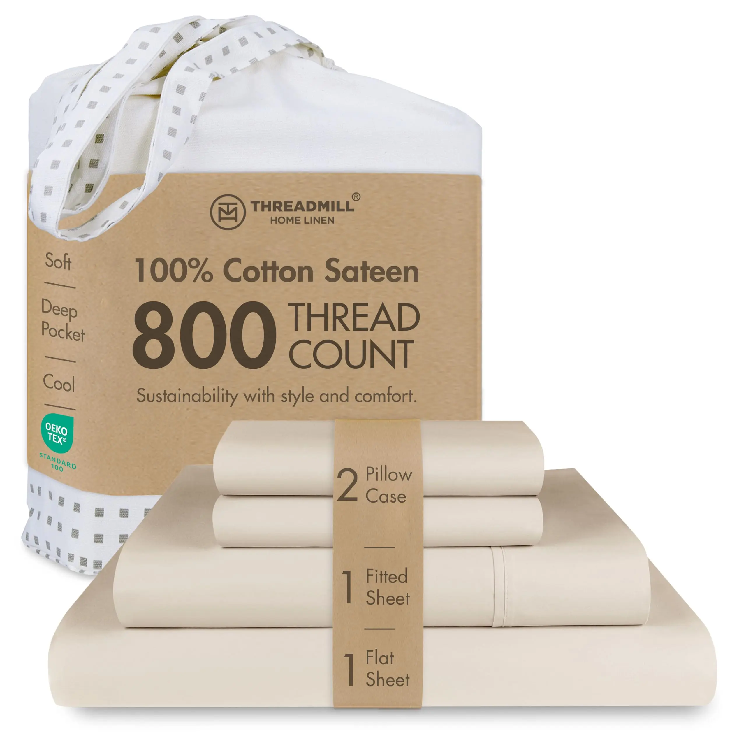 Threadmill Home Linen 4-Piece Striped Extra-Long Staple Cotton Jacquard Sheet & Pillowcase Set - 800 Thread Count Hotel Quality Soft Bedding Sets, Breathable, Durable, Fade Resistant Home Linen, Hotel Quality Sheets, Sateen Weave