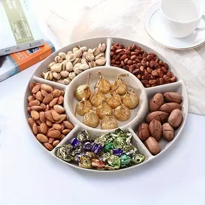 4-Pack Round Multi-Compartment Serving Trays - Durable Plastic Platters for Snacks, Nuts, Fruits and Appetizers, Ideal for Parties, Kitchens, Restaurants and Catering, Versatile Trays Suitable for Weddings, Christmas Tableware, Food Tableware