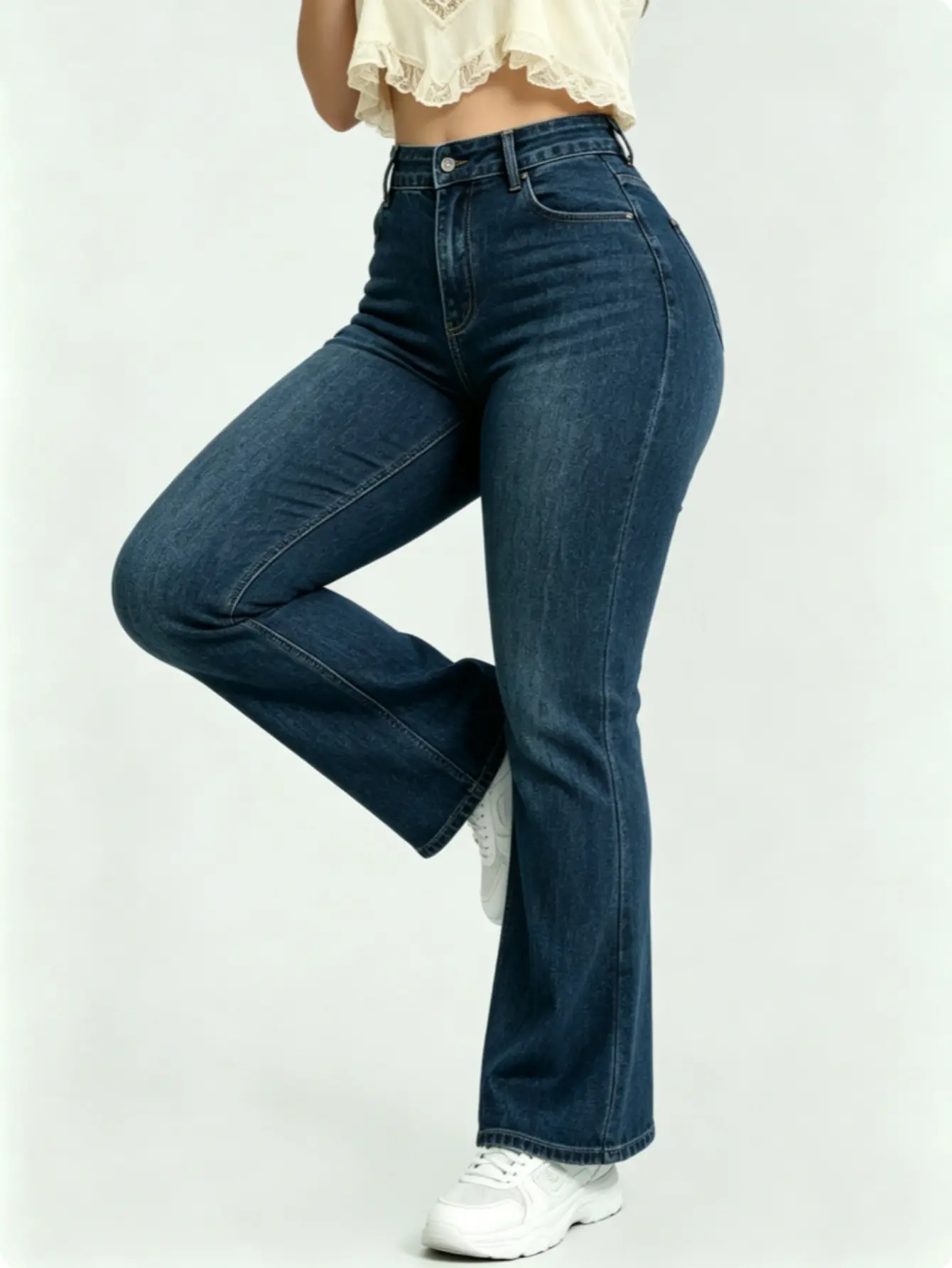 Flare Bootcut Jeans for Women with Pockets, Plus Size High Waisted High Stretch Denim, Flattering Slim Fit Streetwear Style, Lady, Pants