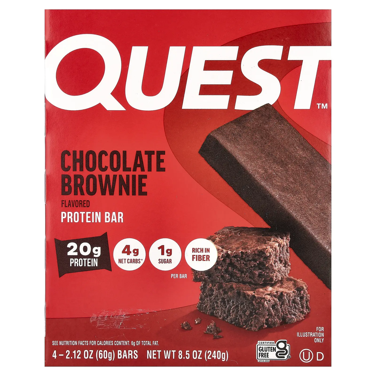 Quest Nutrition Protein Bar, Chocolate Brownie, 4 Bars, 2.12 oz (60 g) Each