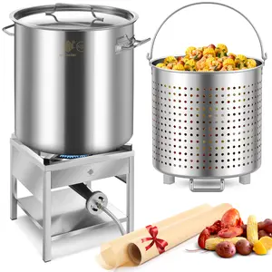 64/84/100QT Stainless Steel Seafood Stockpot Set, Including 200,000BTU Propane Burner, Large Cooking Basket for Outdoor Deep Fryer, Turkey Fryer, Crab, Crawfish, Shrimp, Lobster Boiling Stock Pot
